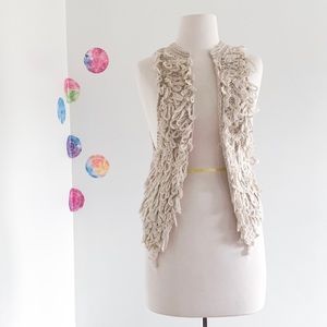 LUCCI Tan Textured High Low Knit Loop Fringe Open-Front Vest XS